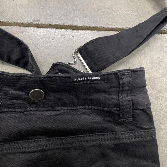 Almost Famous Pants Womens 5 Black Flare Bell Bottom Raw Hem Suspender Strap - Picture 7 of 7